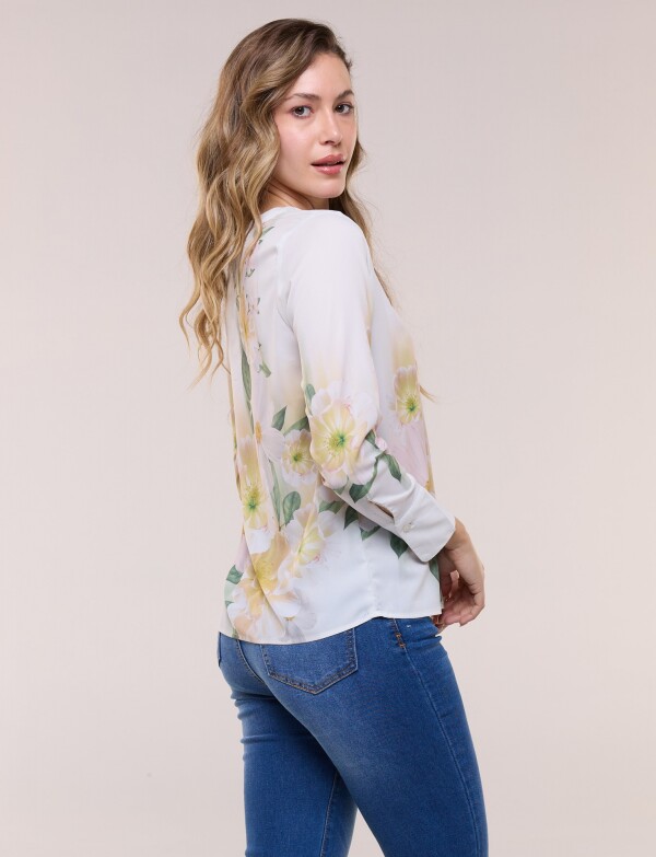 Blusa De Caída Fluida Con Escote Redondo CRUDO/MULTI