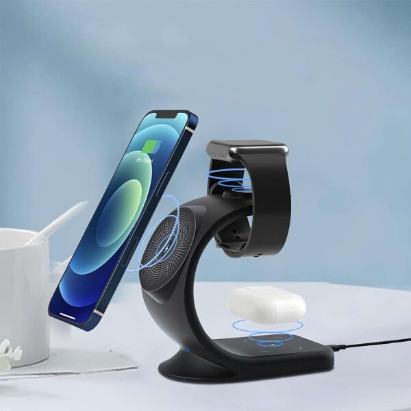 Base De Carga Inalambrica 3 En 1 Magnetico P Iphone 15W Fast Color Negro