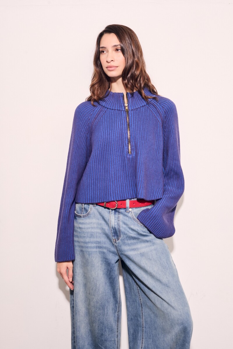 Sweater Algodón Cierre Azul