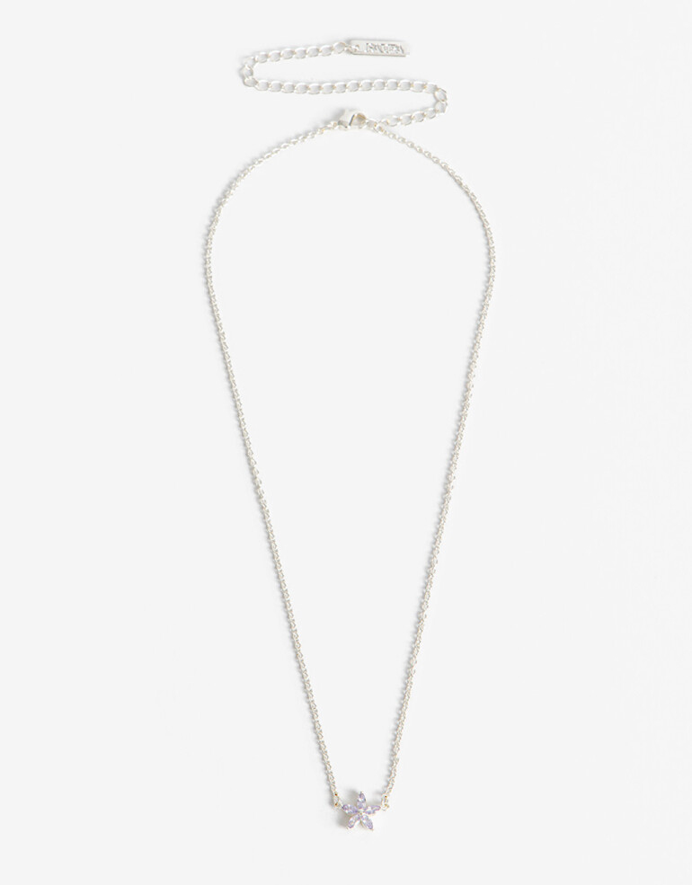 Cadena Corta con Dije Cubic zirconia Collar Con Dije Floral Cubic Plateado - Plateado