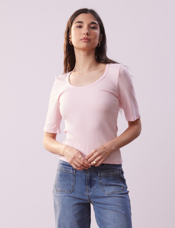 Remera Basica Ribs ROSA CLARO