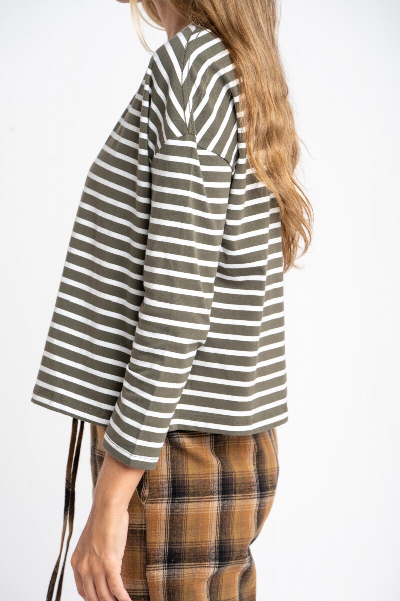 Remera Algodón Elastano Rayada Oliva