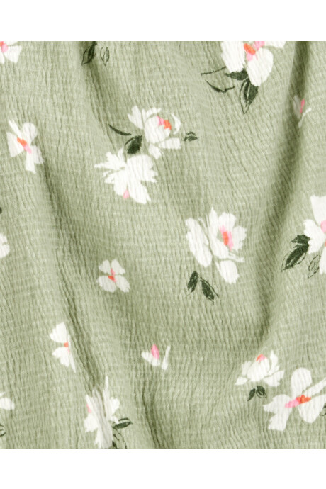Set dos piezas de jersey arrugado, pantalón y blusa, diseño floral Sin color