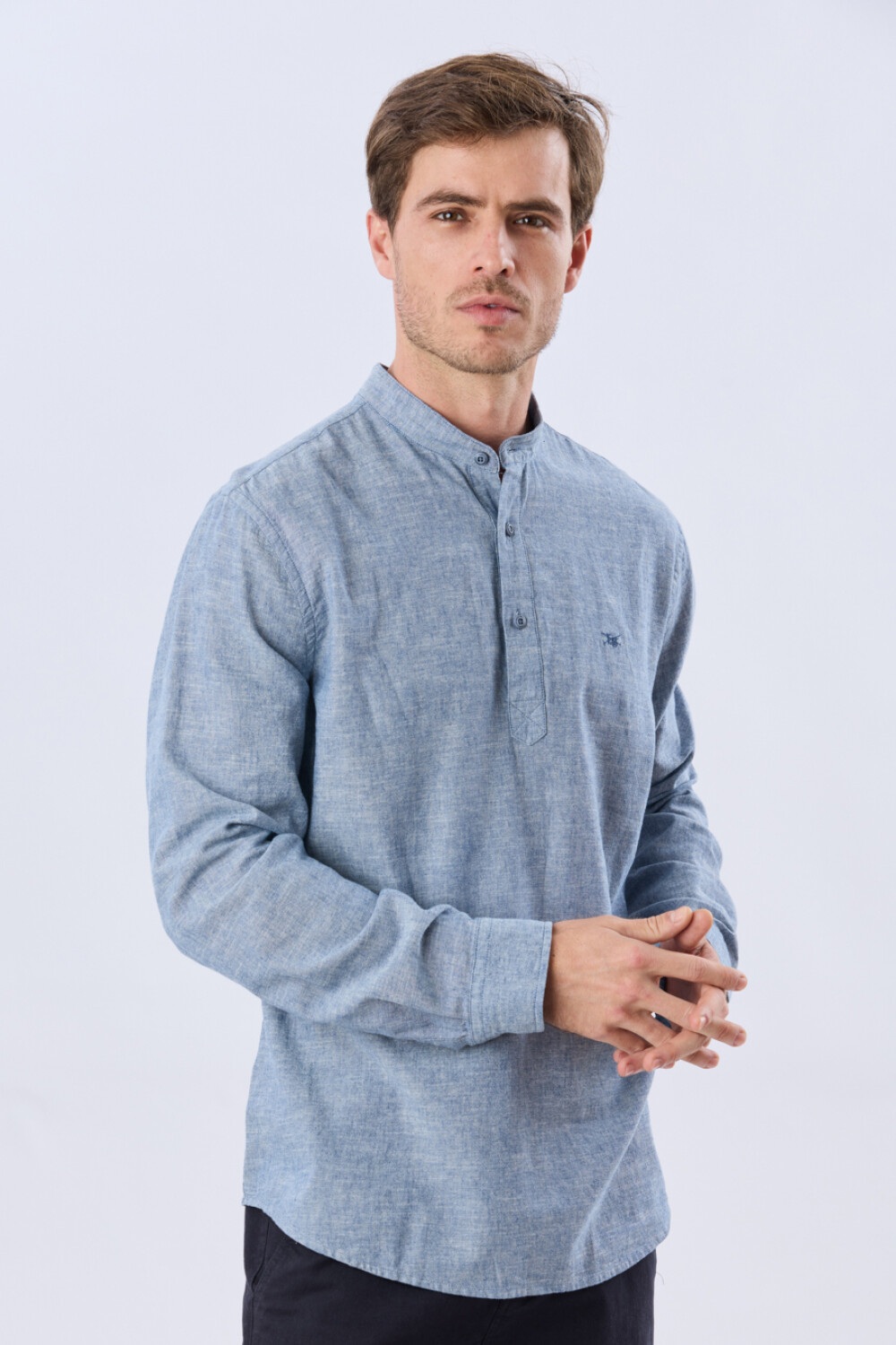 CAMISA LISA DE LINO CUELLO MAO Denim