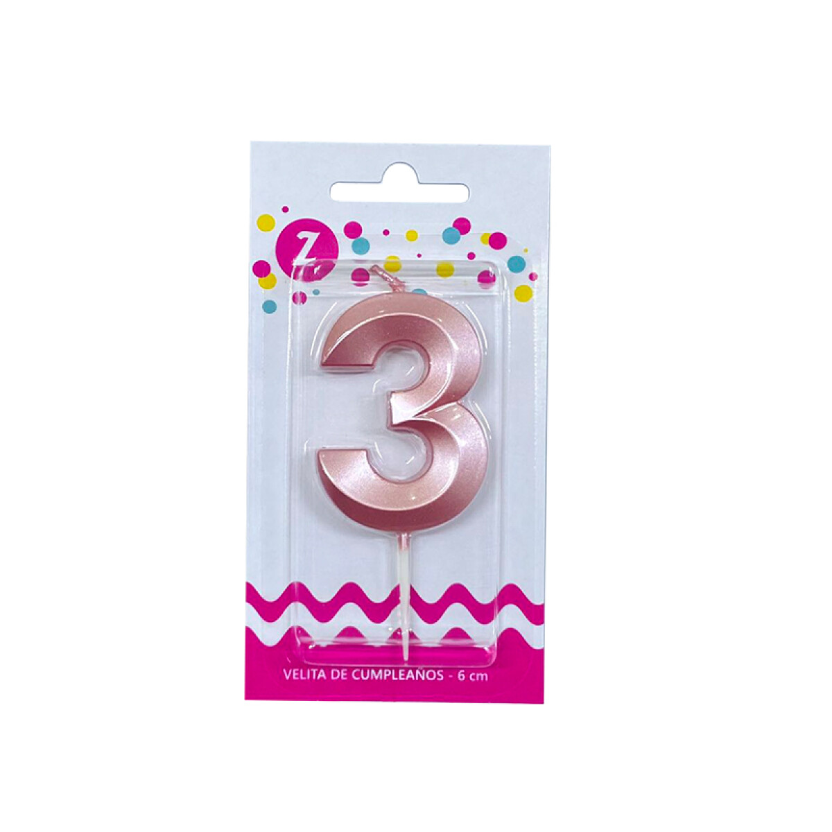 Vela 3D Rosa Perlado N°3 