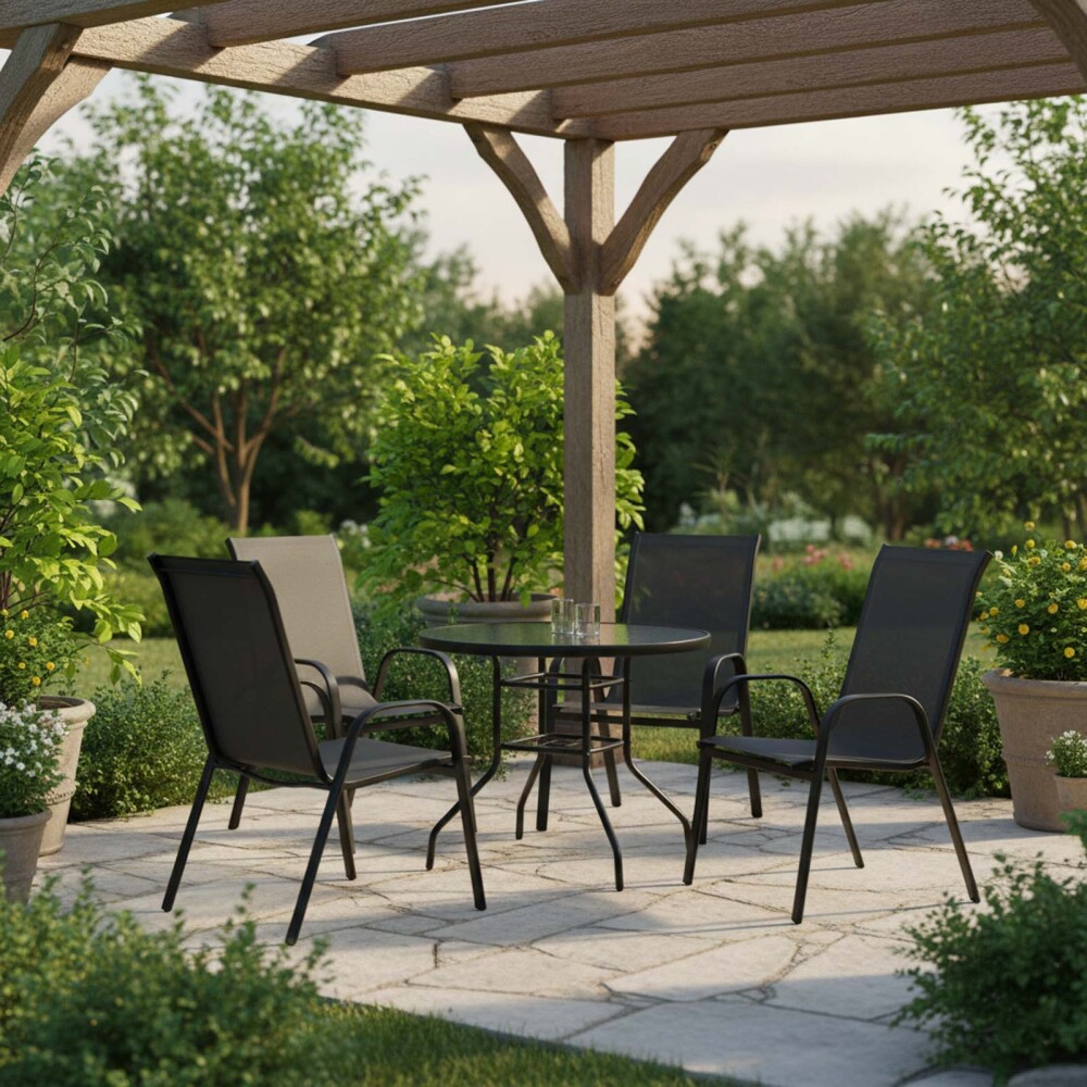 SET DE JARDIN ACERO-Y-TEXTILINA NEGRO MINORI