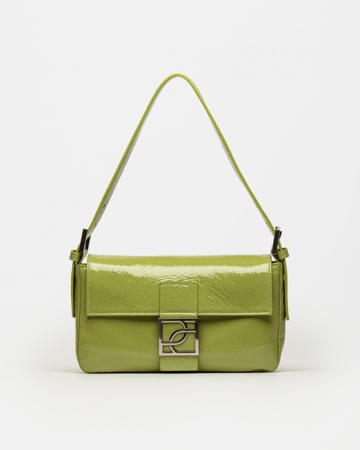 Cartera al hombro Signature en cuero charol Moss