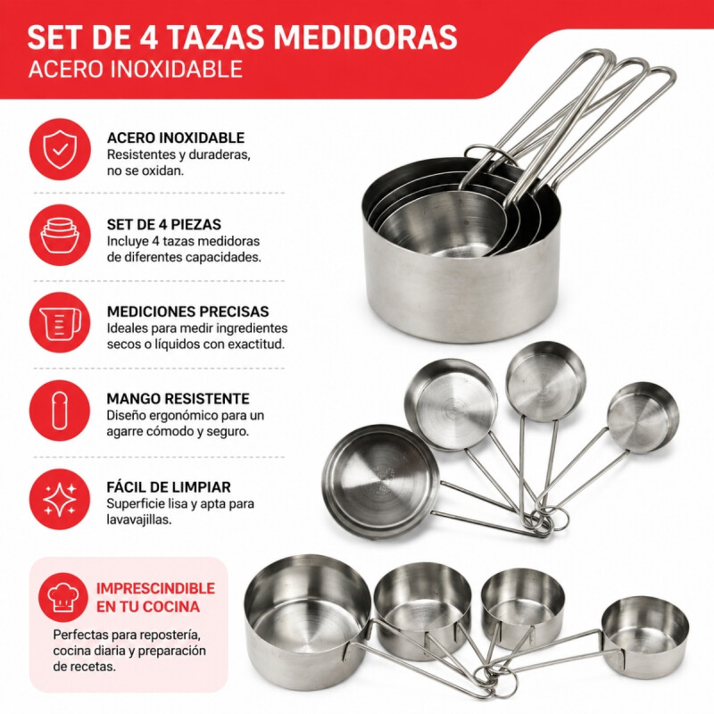Set x 4 tazas medidoras de metal INOX