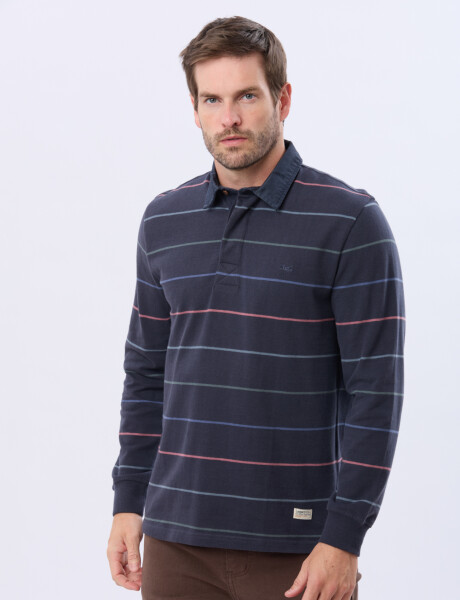 REMERA POLO RAYADA DE ALGODÓN Azul