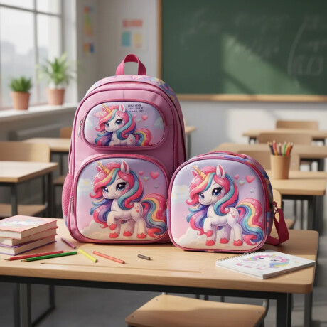 Set Escolar Mochila 3 Pzas + Soporte Regulable de Aluminio Fucsia