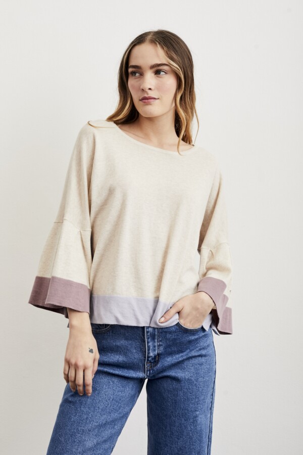 Sweater Manga Volados Beige Melange