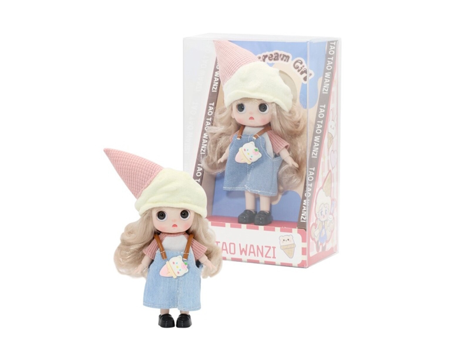 MUÑECA ARTICULADA DE 16 CM CON SOMBRERO DE HELADO – ROSA 