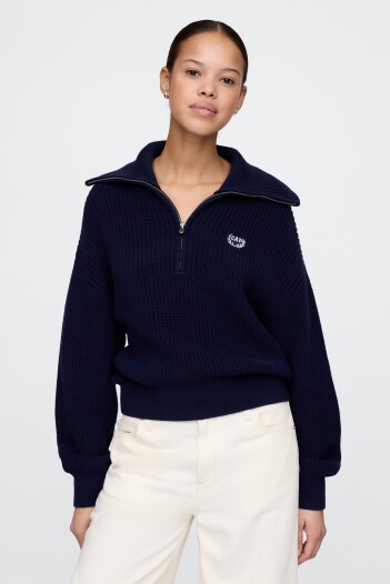 Buzo Medio Cierre Logo Gap Mujer Navy Uniform