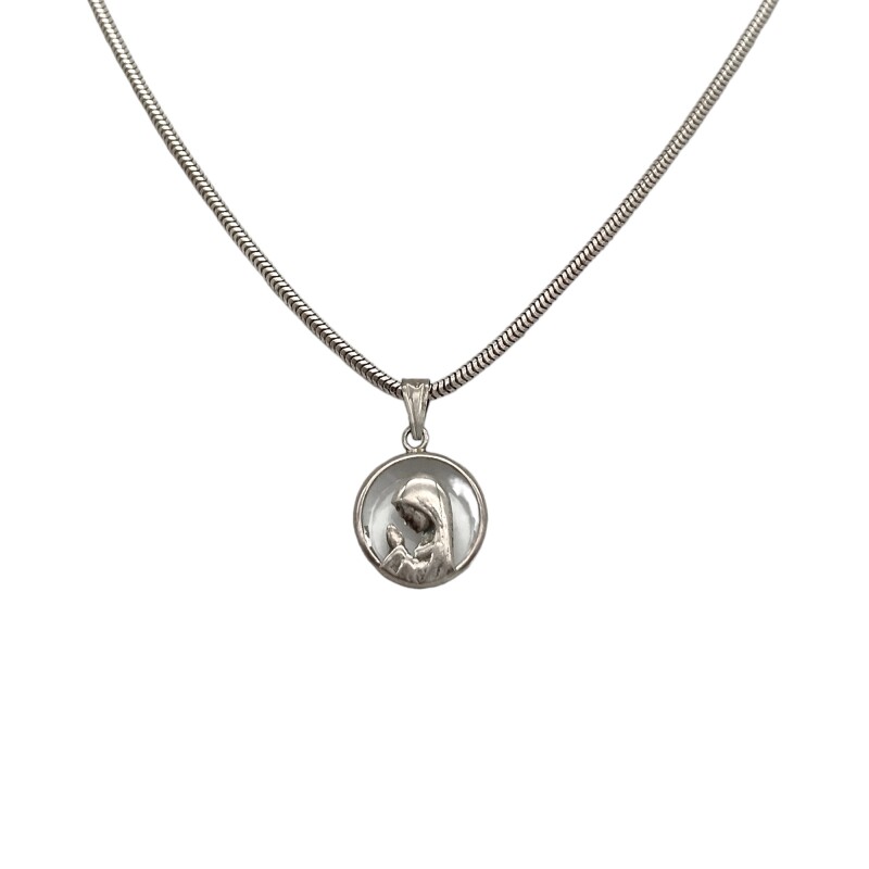 Dije Colgante Virgen Niña-Plata 925-Piedra Cuarzo cristal-CP3034 conpiedra