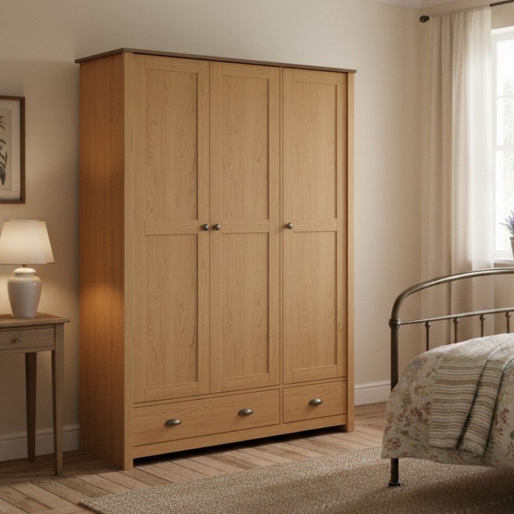 Ropero 3 puertas 2 cajones - Madera maciza - Linea Colonial Marron