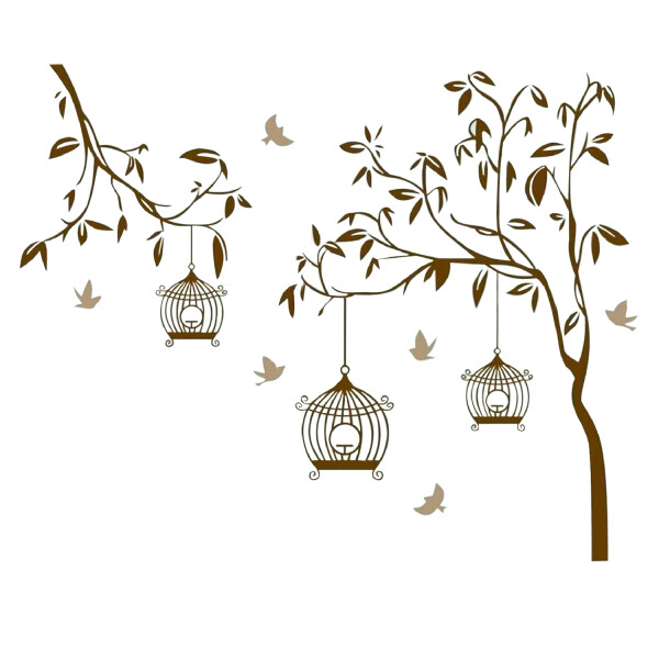 Vinilo Adhesivo Árbol Genealógico Portarretratos Para Pared Variante Pajaro Jaulas
