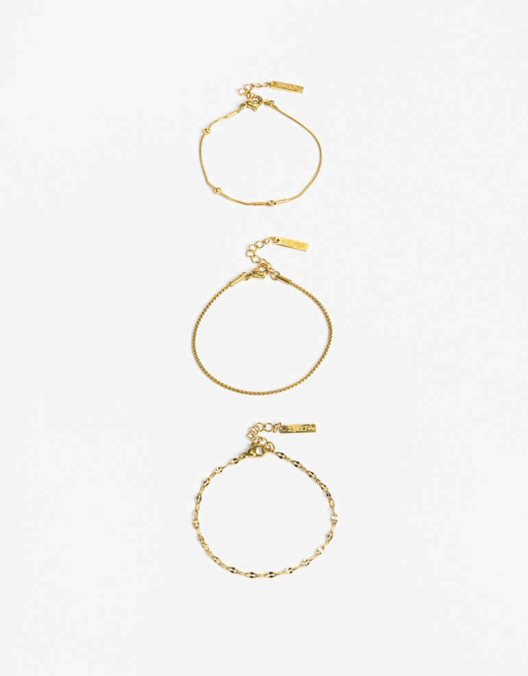 Pulseras Flexibles Sets Metal Set De Pulseras De Acero Combinadas - Dorado