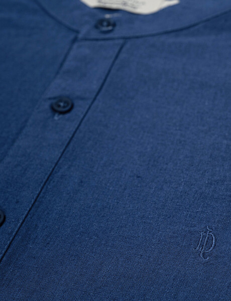 Camisa m/l lino lisa azul