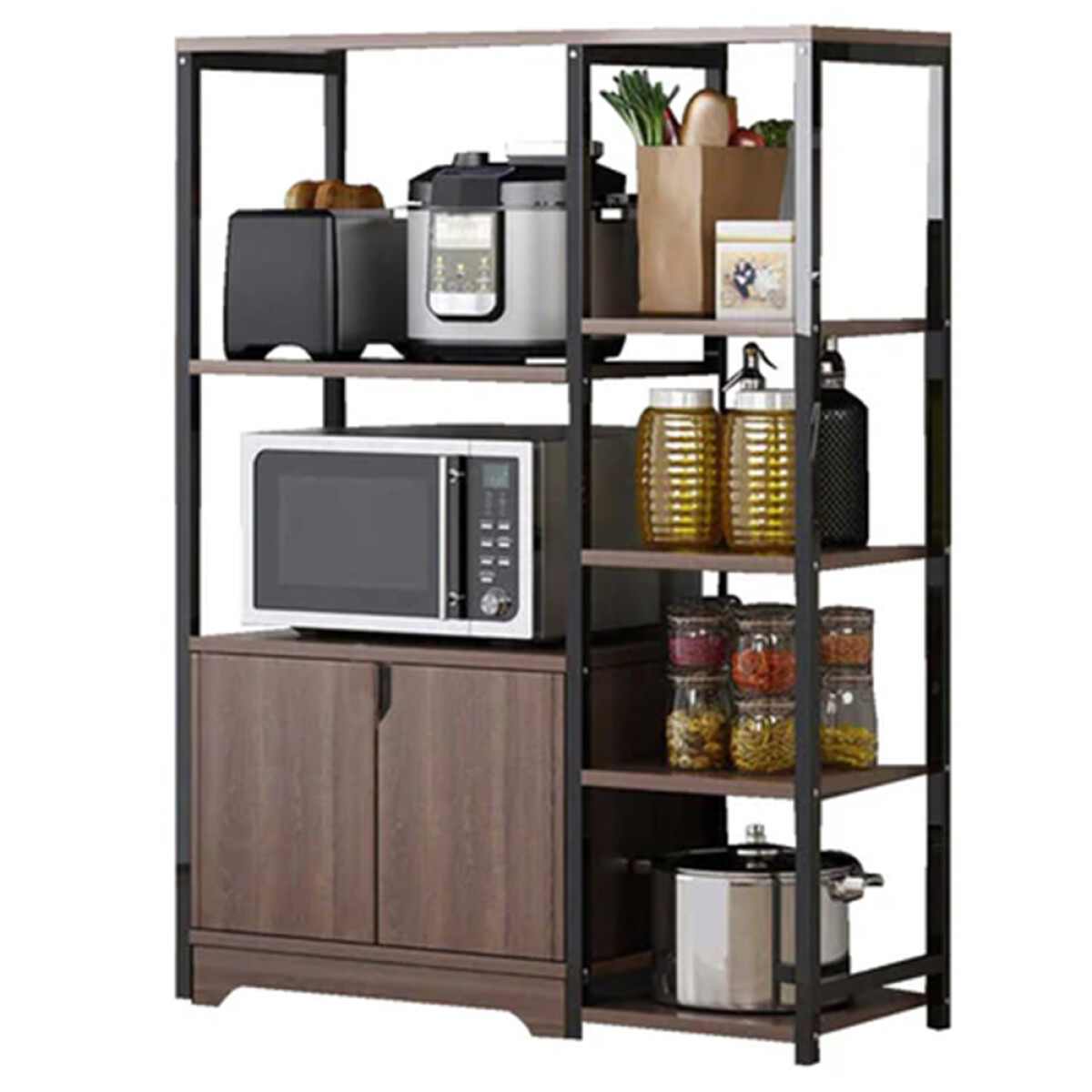Rack Multiuso Organizador Cocina Metal y Madera 90cm 118-2 - MARRON-METALICO 