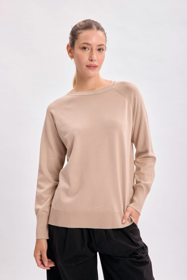 Buzo básico cuello redondo Beige