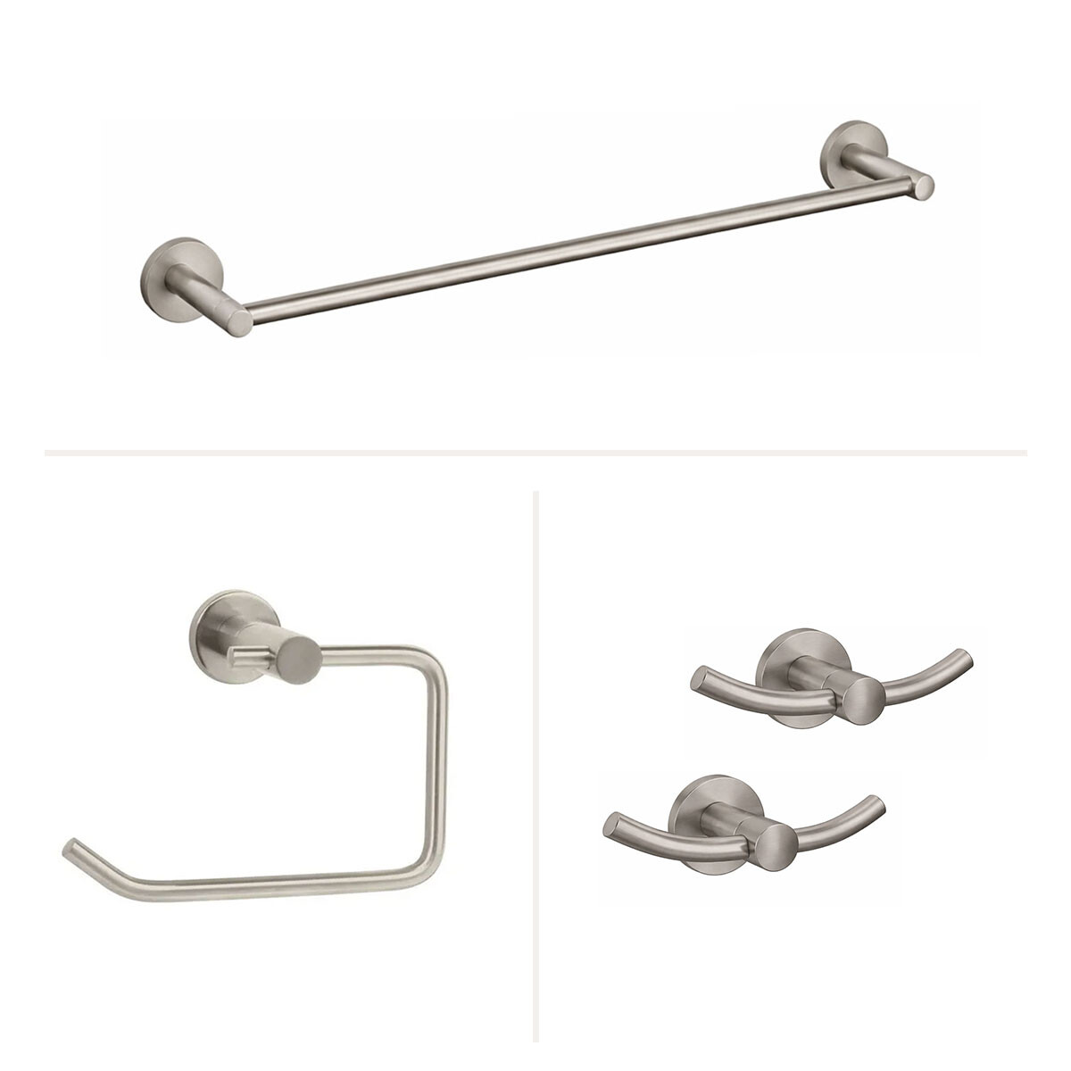 Set De Accesorios Porta Rollo Toallero Metal Roma Gris 