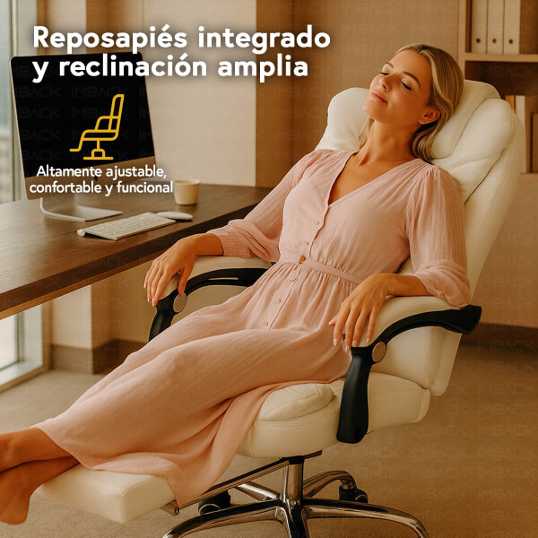 Silla Oficina Sillon Escritorio Ejecutiva Ergonomica Cuero con apoyapies IMBACK Color Blanco Silla Oficina Sillon Escritorio Ejecutiva Ergonomica Cuero con apoyapies IMBACK Color Blanco