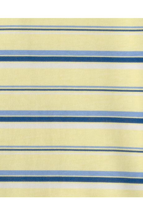Remera de algodón, manga corta, amarilla y azul, diseño a rayas Sin color