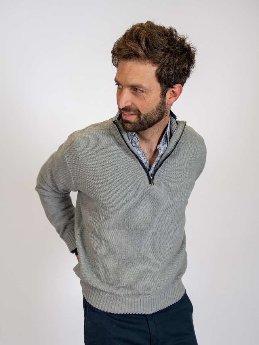 Sweater Medio Cierre Brixton - Gris Claro 