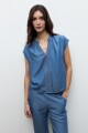 Blusa lyocell con pespuntes jean medio