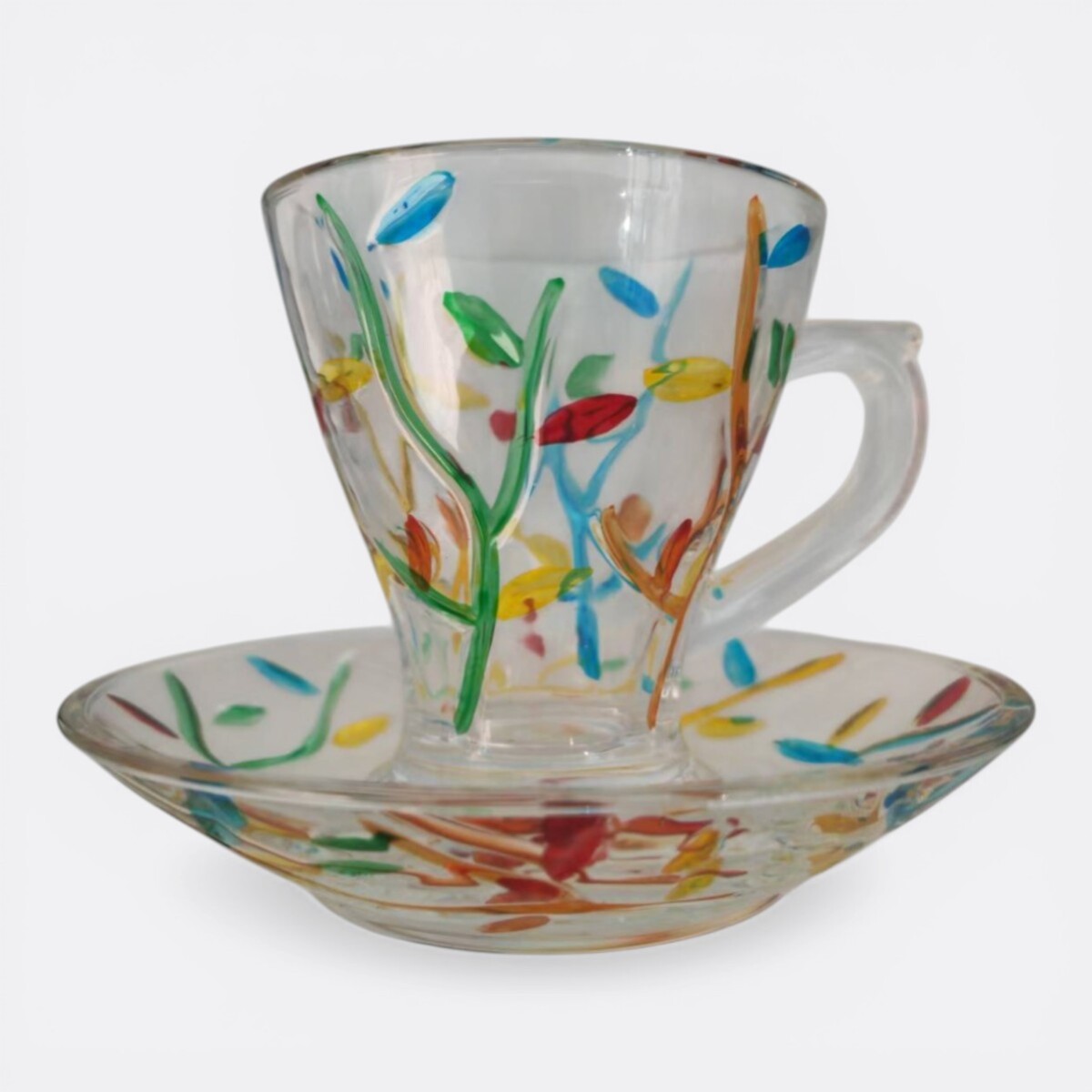 Set Taza Y Plato Tipo Vitral Colorido - Modelo 4 