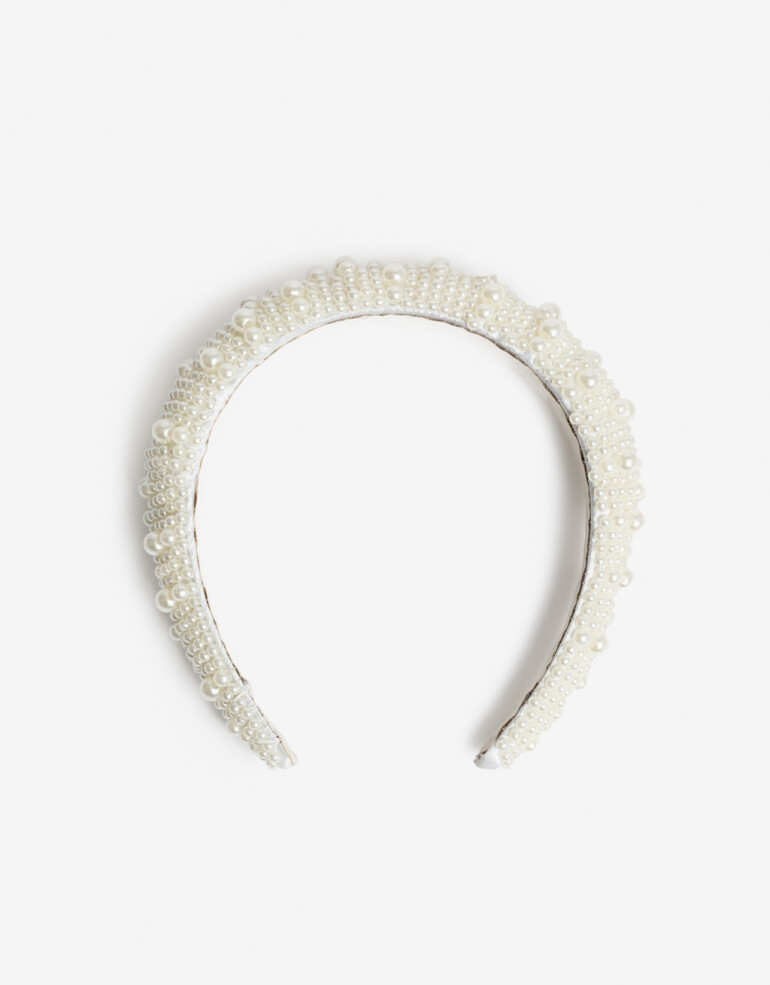 Vinchas Rígidas Perla Vincha Semipuffy Perlas - Blanco Nacarado/perlado