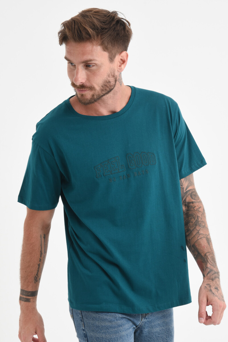 Camiseta manga corta estampada algodón orgánico - Azul marino 