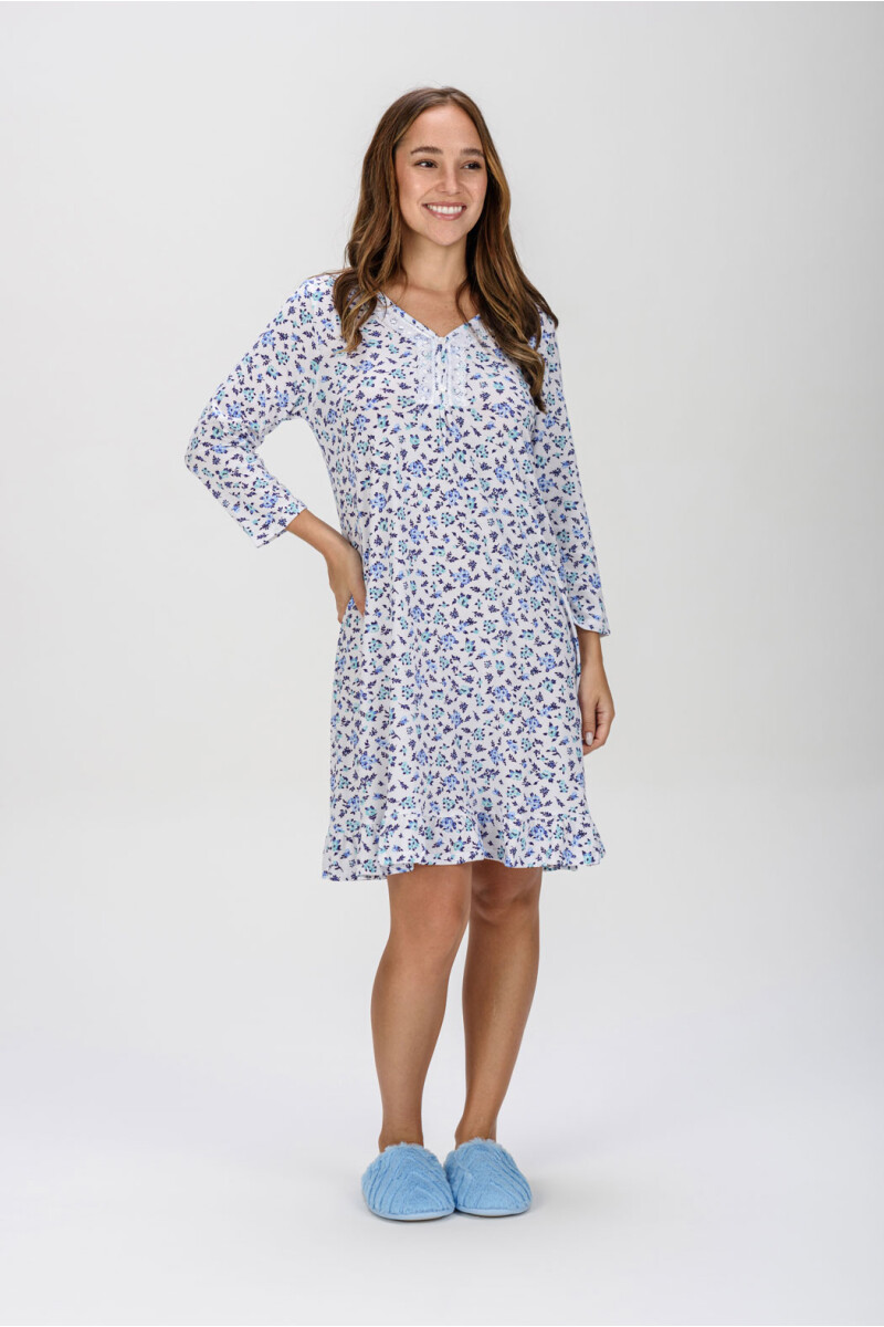 CAMISÓN ESTAMPADO AZUL CON FLORES