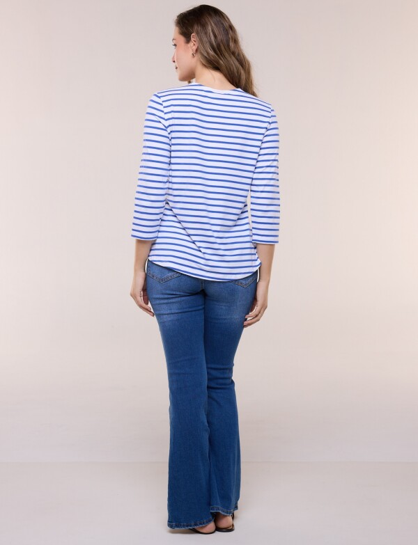 Remera Escote Bote Con Manga 3/4 Raglán BLANCO/AZUL
