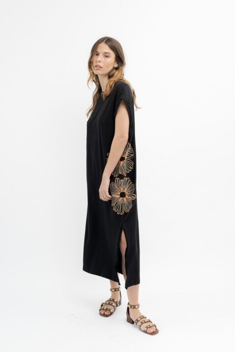 Vestido Floral Largo Negro