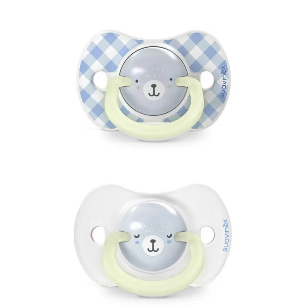 Set x2 chupete fisiologico Suavinex 6 a 18M cuadrille nocturno celeste