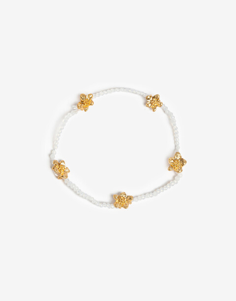 Pulseras Elásticas Color Pulsera Elástica Beads Y Flores - Dorado Oro Amarillo
