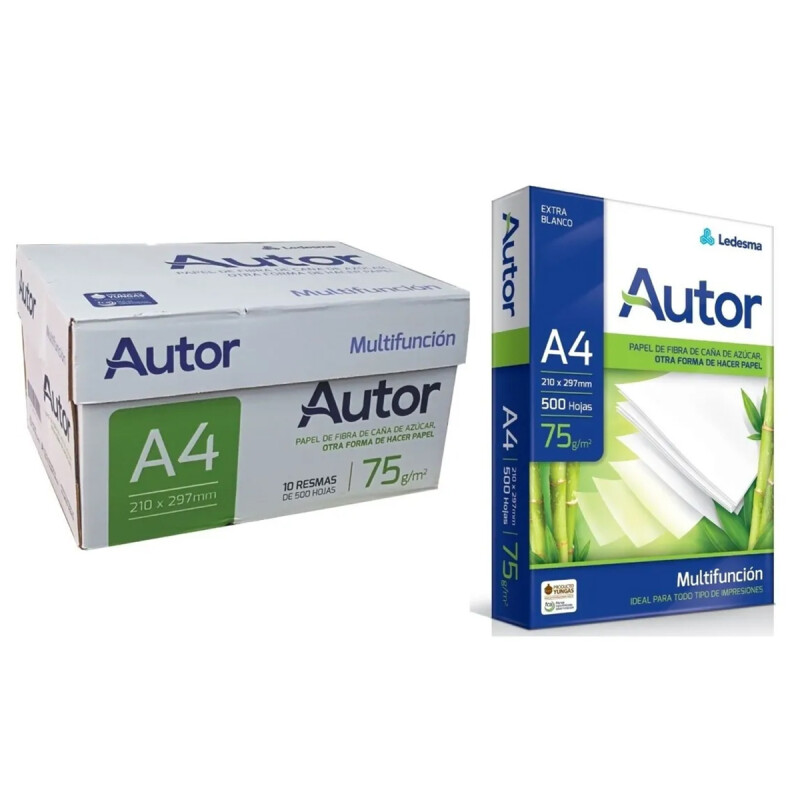 Pack x5 Resma hojas A4 Autor 75 grs BLANCO