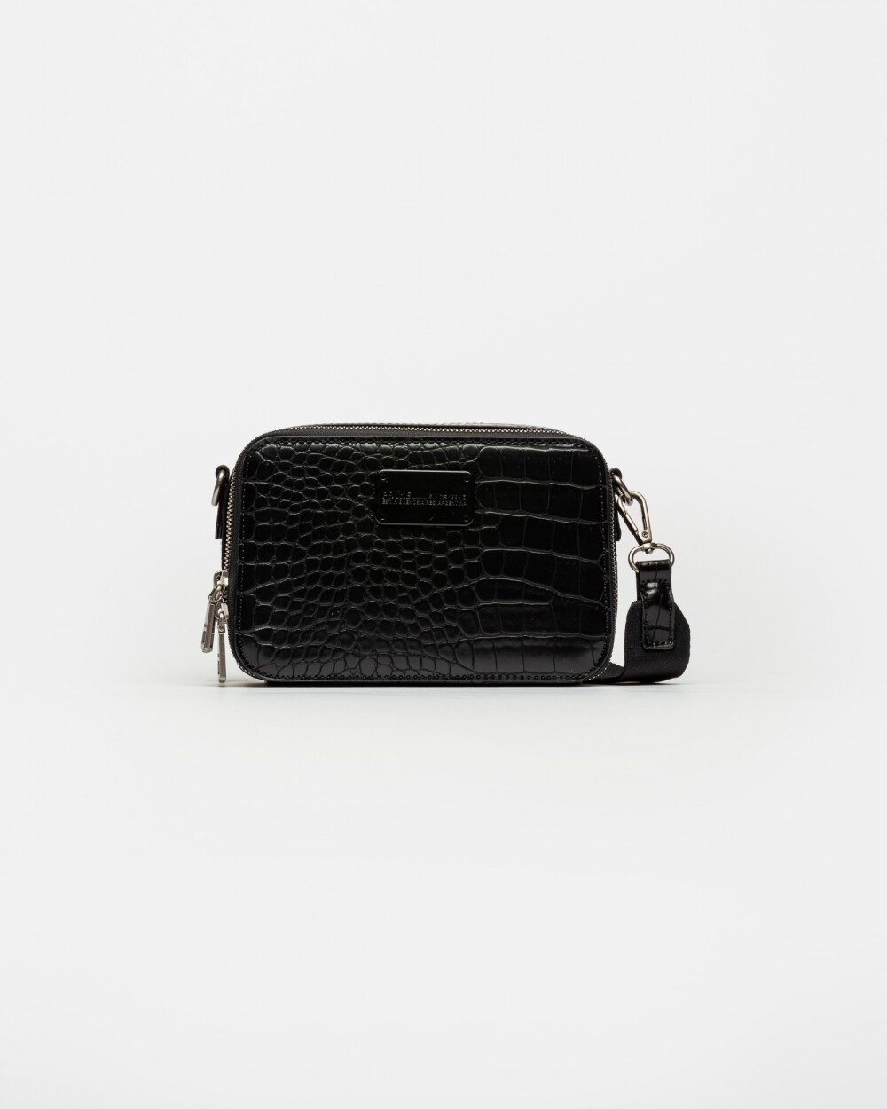 Bandolera New Penny en Efecto Cuero Croco Negro