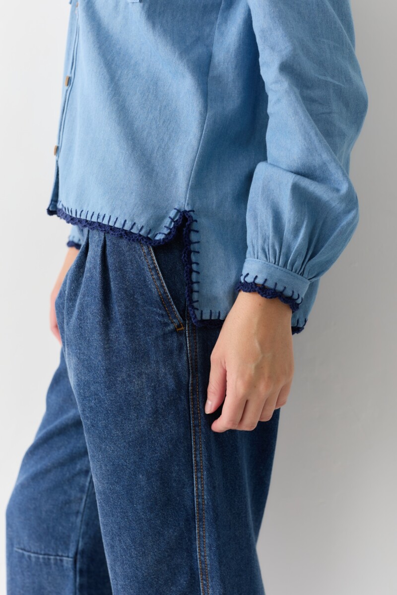 BLUSA HOCKEY DENIM CROCHET Celeste