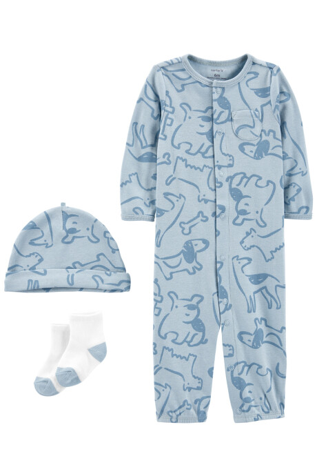 Pijama convertidor de algodón con medias y gorro, diseño perros Pijama convertidor de algodón con medias y gorro, diseño perros