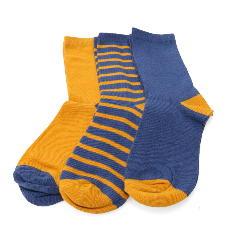 Medias de Niño Croco Kids Media Solid/Stripes pack X3 Amarillo Mostaza / Azul