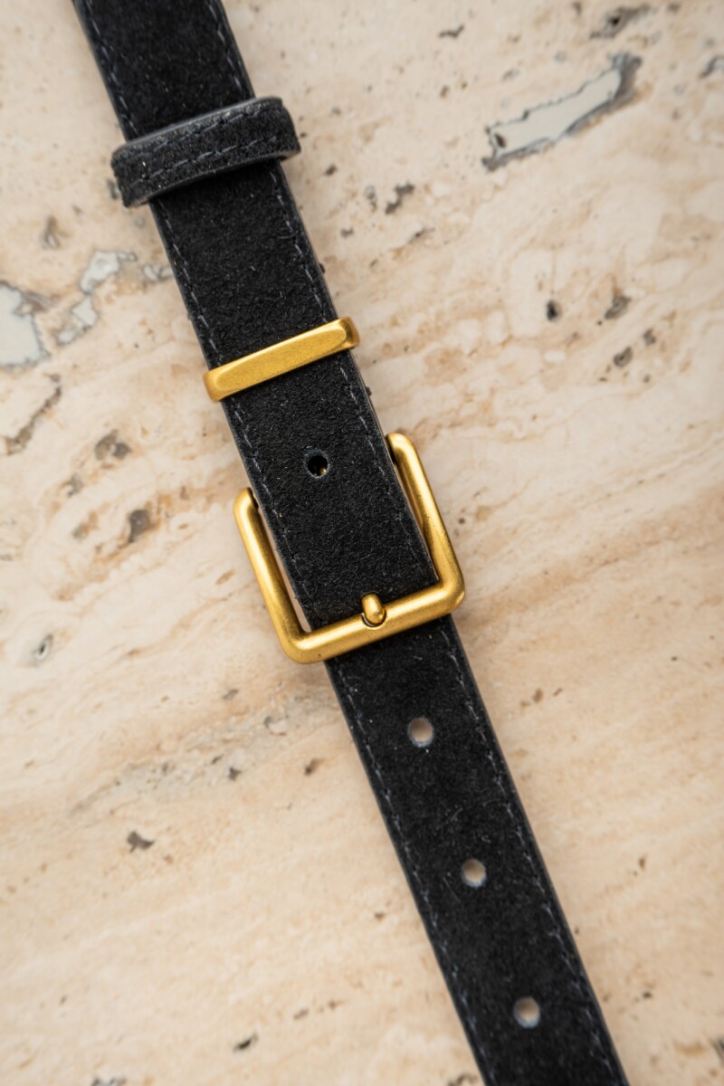 Cinto Cuero Hebilla Cuadrada Negro