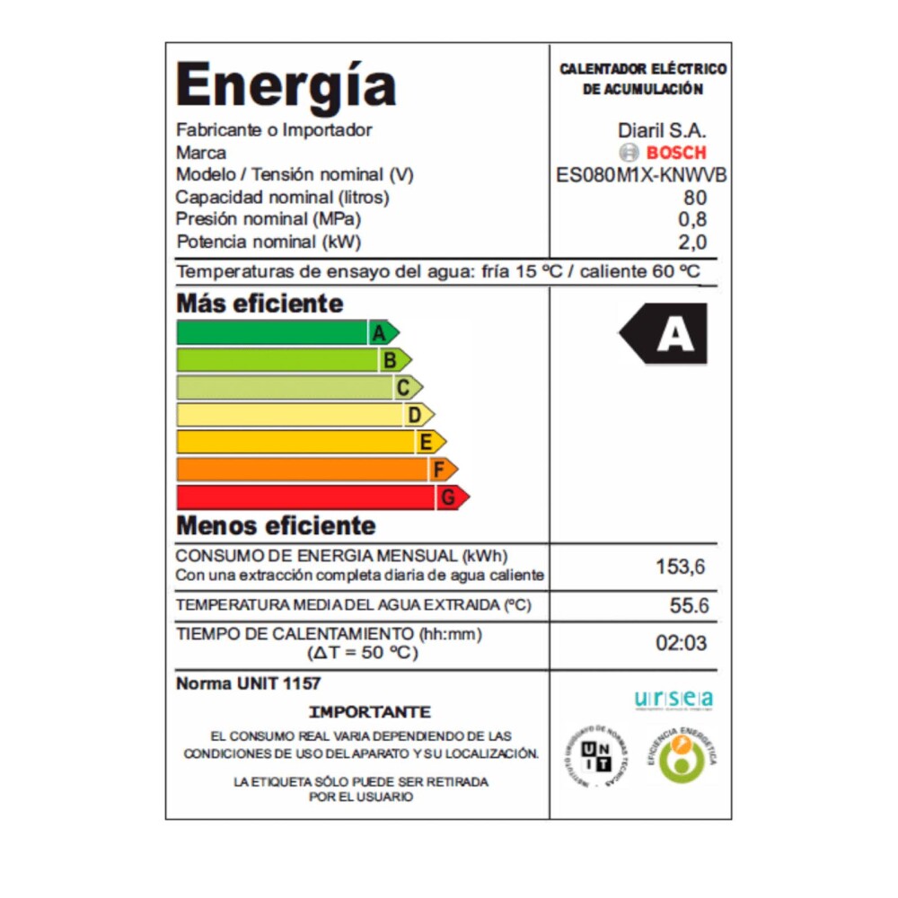 TERMOTANQUE BOSCH 80 LITROS ACERO ES080MIX