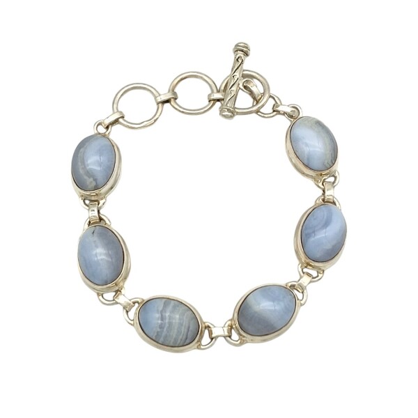 Pulsera Oval-Plata 925-Piedra ágata azul-PU3429 conpiedra