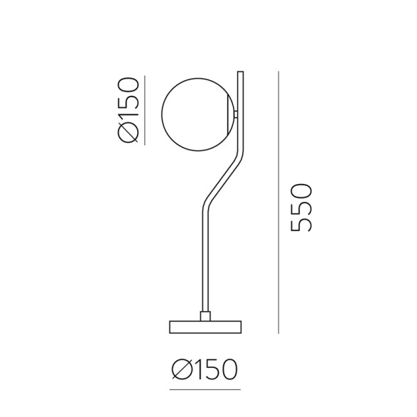 Lámpara mesa negra E27 globo de vidrio Ø150x550mm BA0018