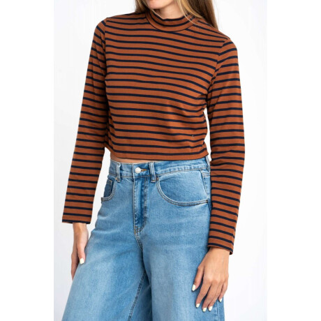 Polera Alogodon Elastano Rayada Camel