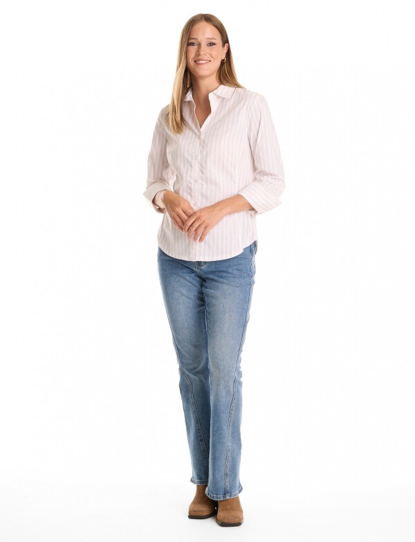 Camisa Entallada A Rayas MULTI/BEIGE