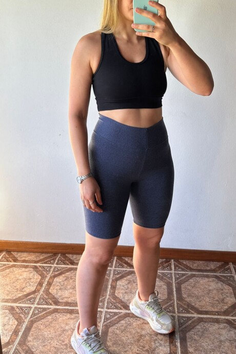 Calza Biker Algodón Azul Jaspeado