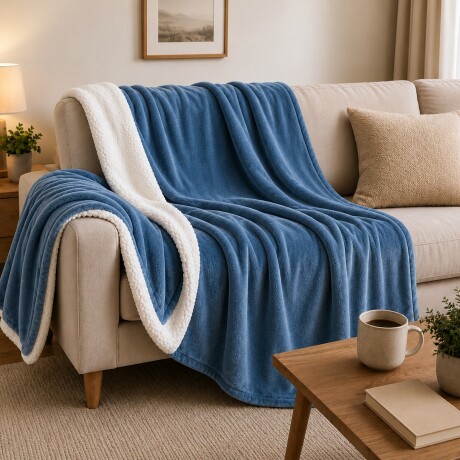 Frazada Manta Polar con Corderito 2 Plazas 200x230cm Azul